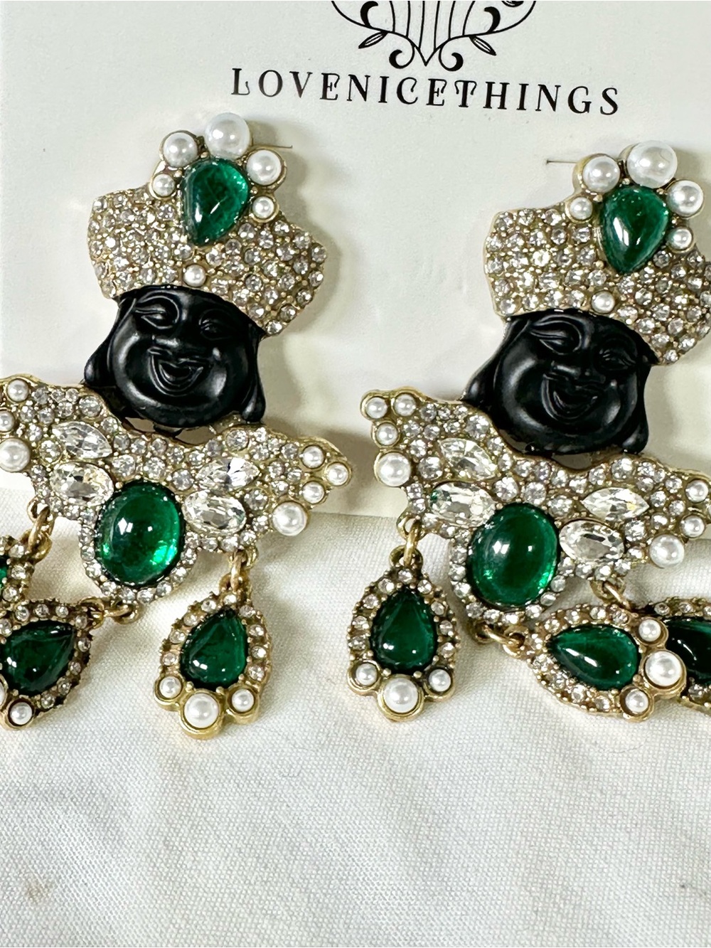 Larry Vrba Maharaja Inspired Emerald Green Jeweled Statement Earrings (Posts)